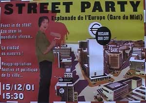 Affiche de la street-party contre le sommet de Laeken organisée par le collectif BruXXel de la gare occupée